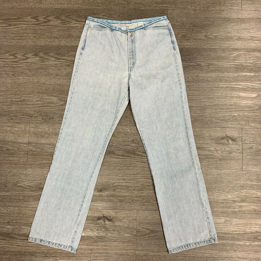 Vintage Tommy Hilfiger Jeans Size 8 High Rise Spellout Waist Band Straight Leg - Picture 2 of 10